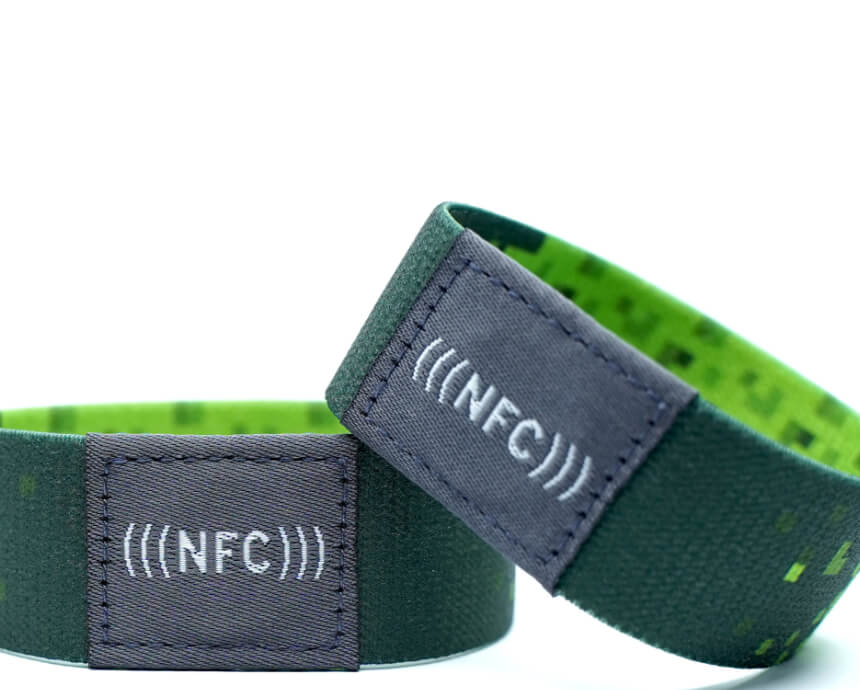 green fabric NFC wristband with NFC logo