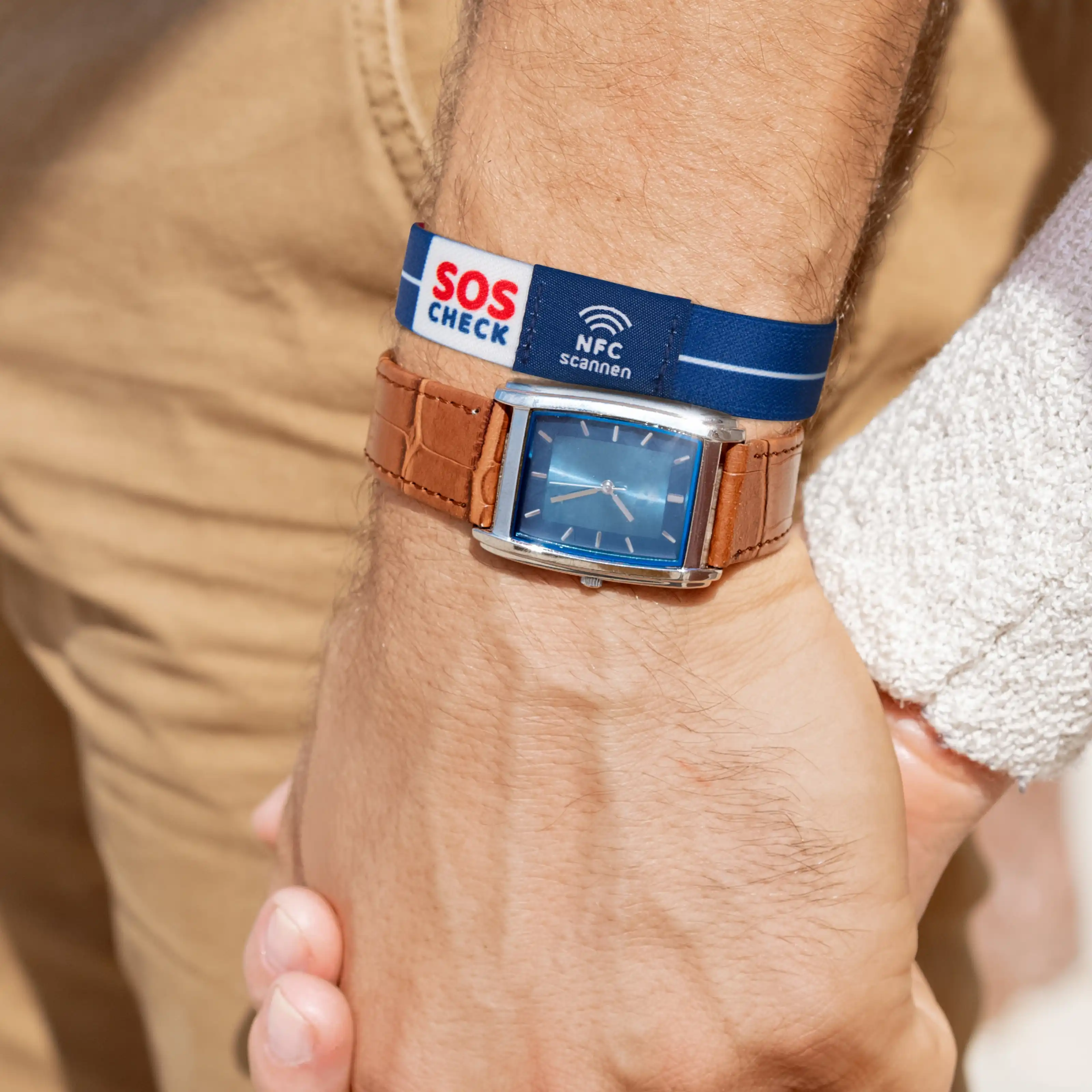 SOS-Check Armband - Smartes Notfall-Armband - Stoff - 150 x 20 mm - blau