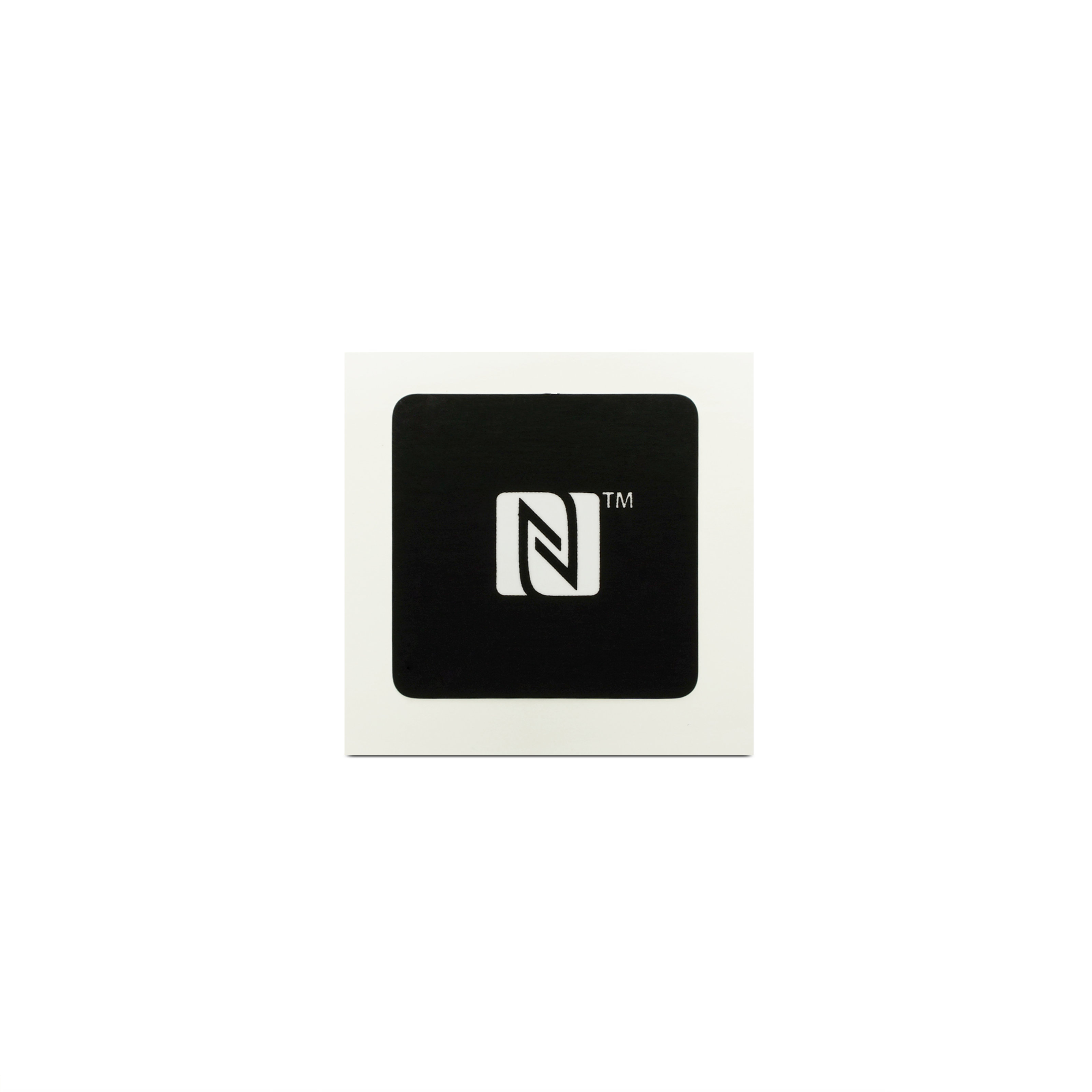 NFC Sticker PET - 25 x 25 mm - NTAG213- 180 Byte - quadratisch - schwarz mit Logo