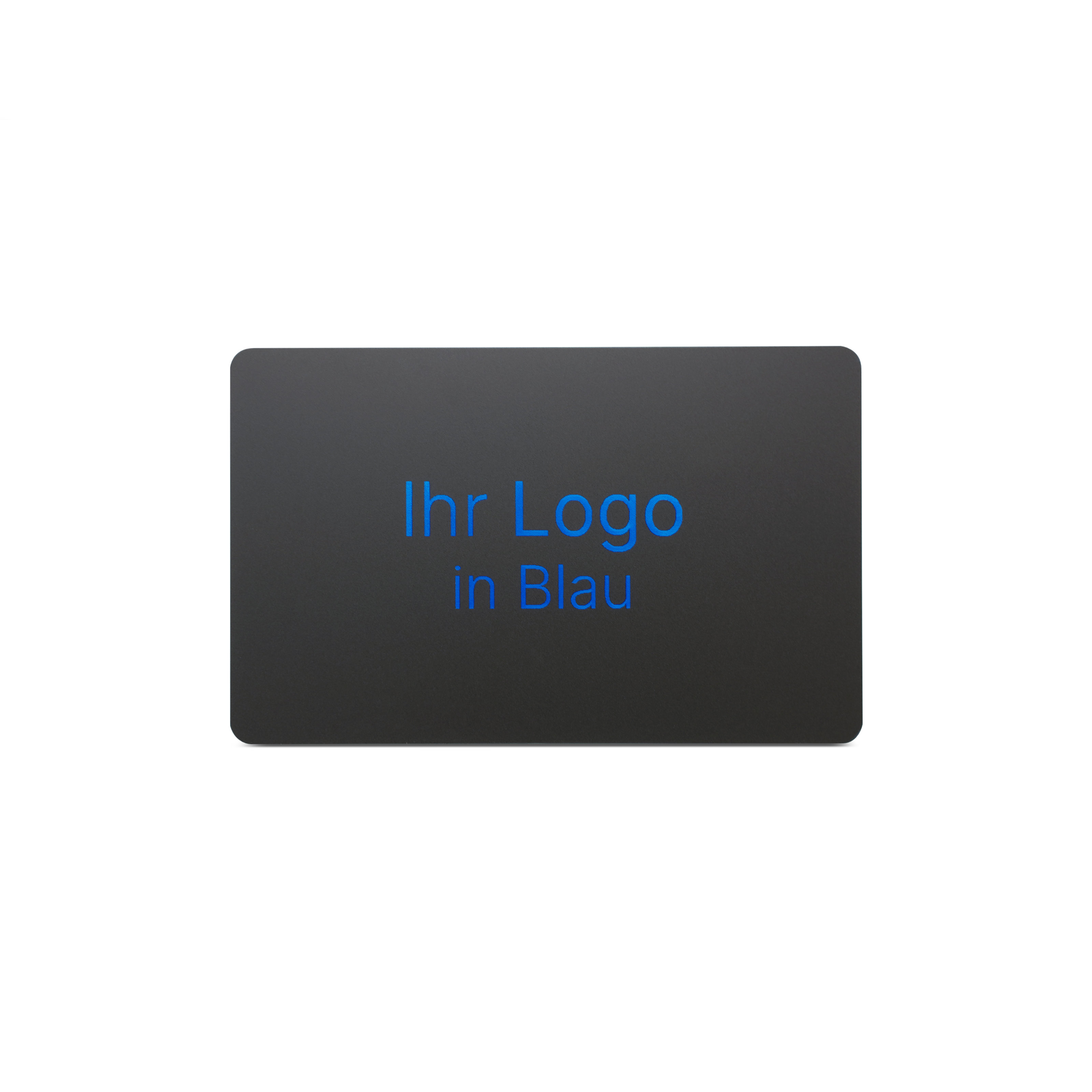Schwarze NFC Karte aus PVC mit Bedruckung "Ihr Logo in Blau"