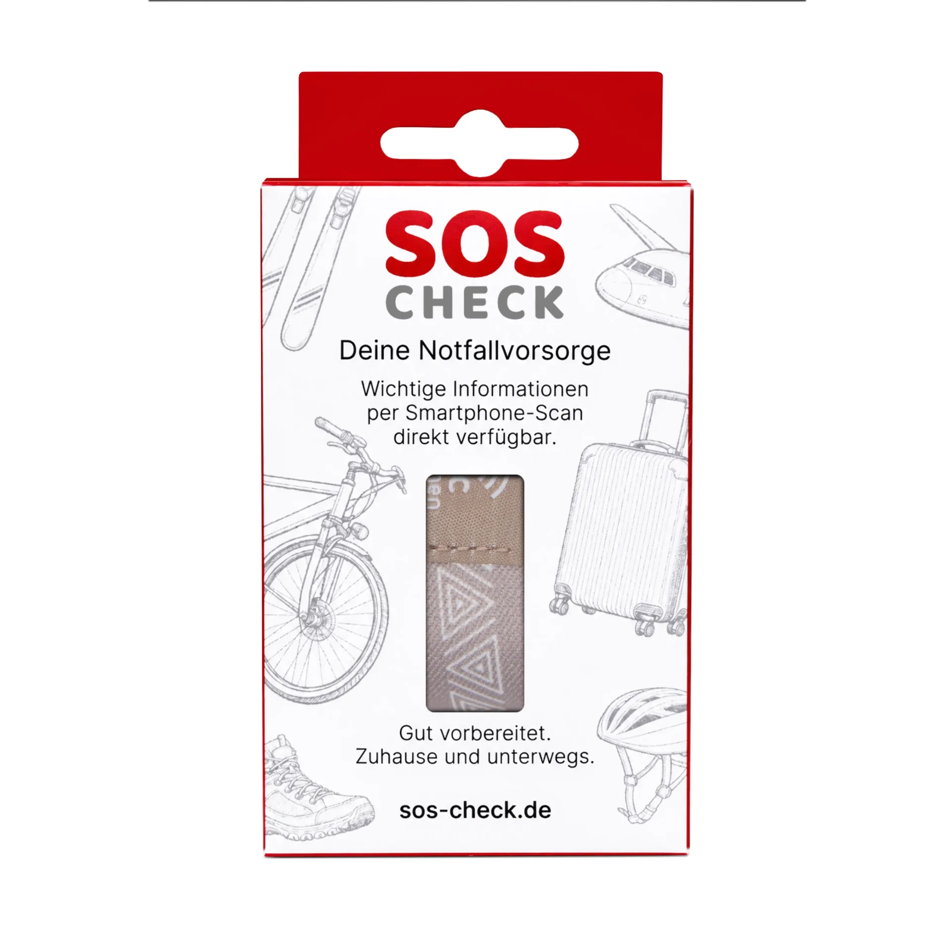 SOS-Check Armband - Smartes Notfall-Armband - Stoff - 150 x 20 mm - beige
