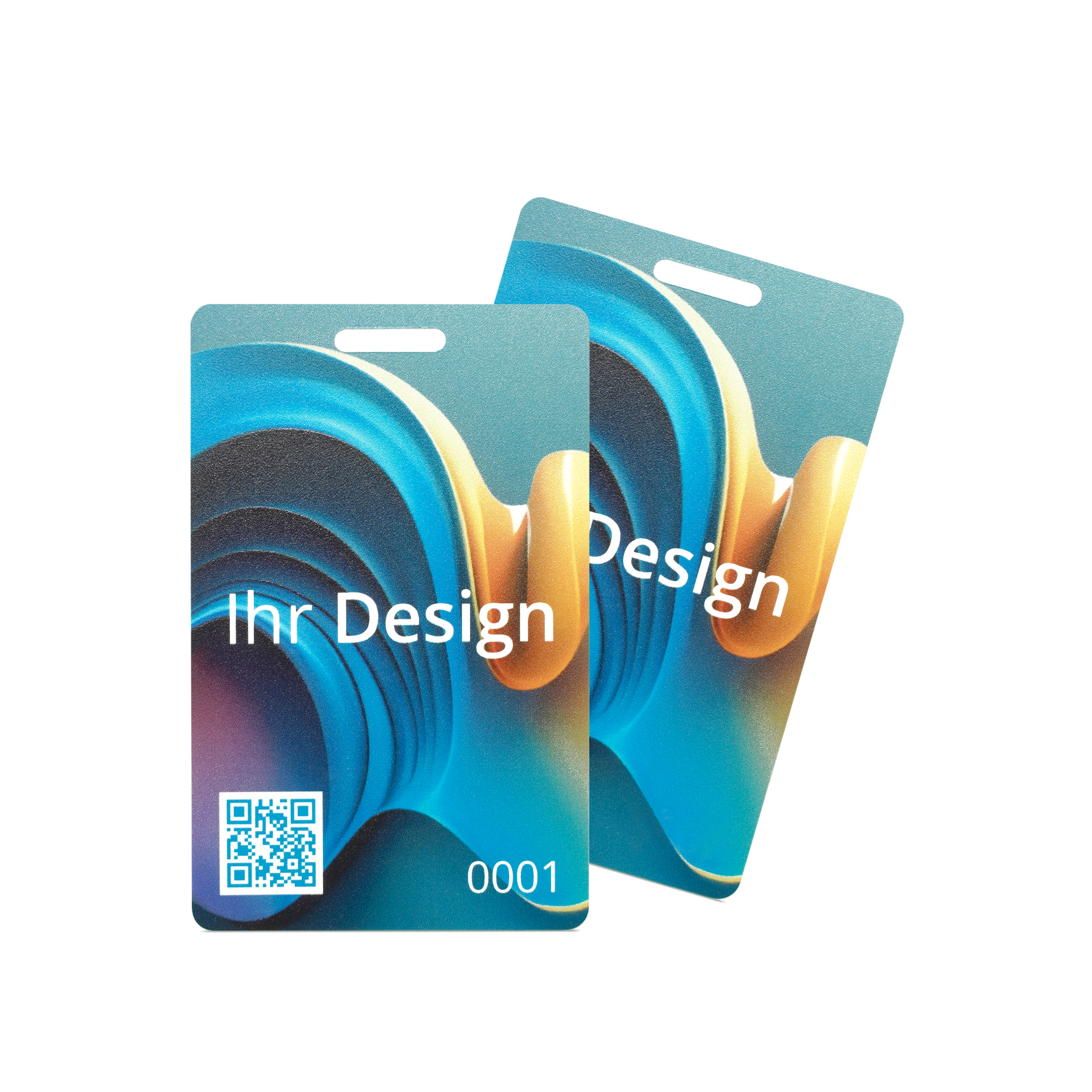 NFC Karte PVC beidseitig bedruckt - 85,6 x 54 mm - NTAG213 - 180 Byte - weiß matt - Hochformat mit Schlitz